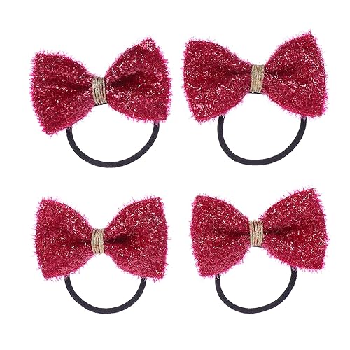 SAFIGLE 2 pares de pajaritas de Navidad para el cabello, moño festivo, soporte para cola de caballo con purpurina, soporte para cola de caballo de