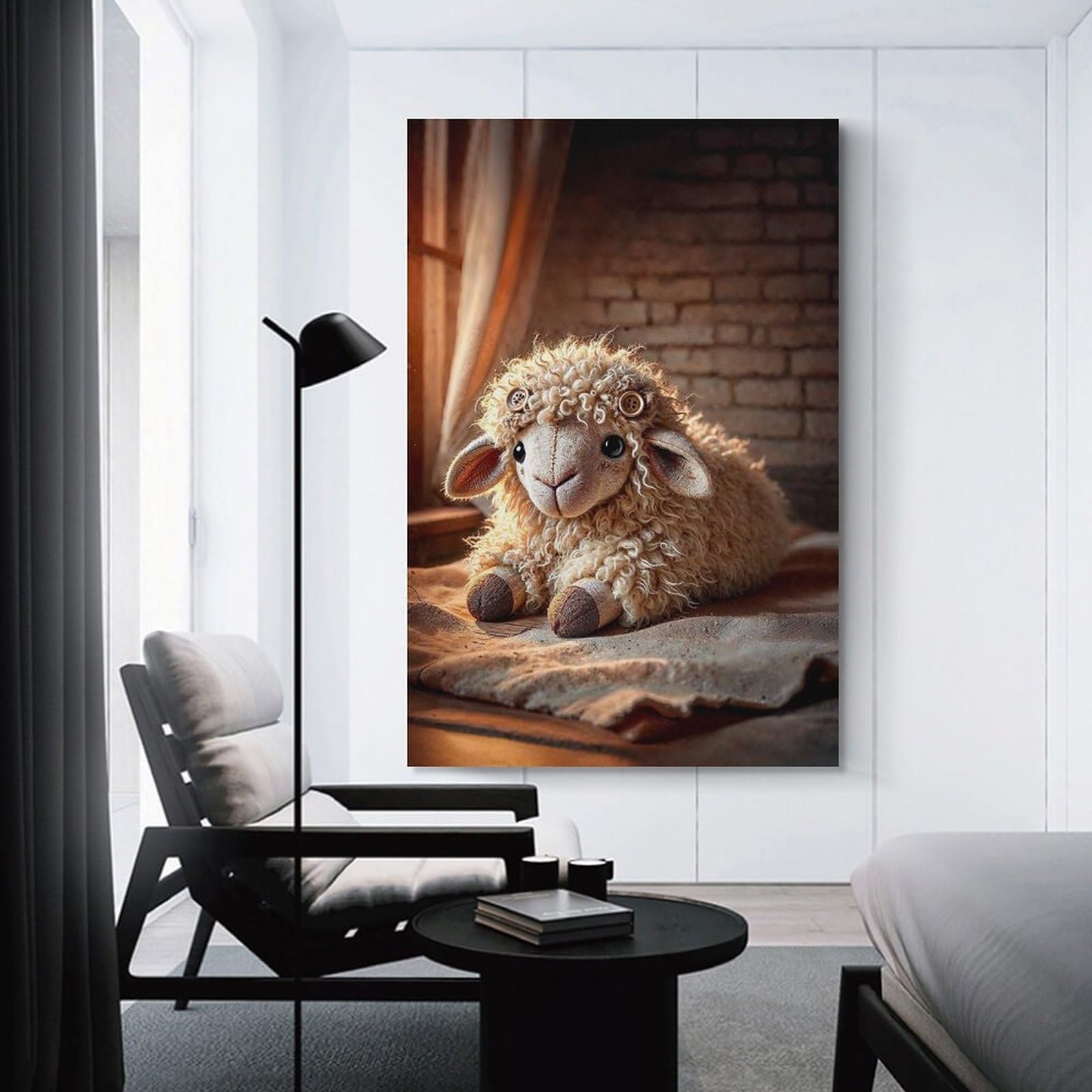 Junmoney Handmade Plush Lamb Toy Canvas Wall Decor 24x36inch(60x90cm), for Calm Bedrooms, Home Corners Or Flats, An Easy Wall Refresh for Bedrooms