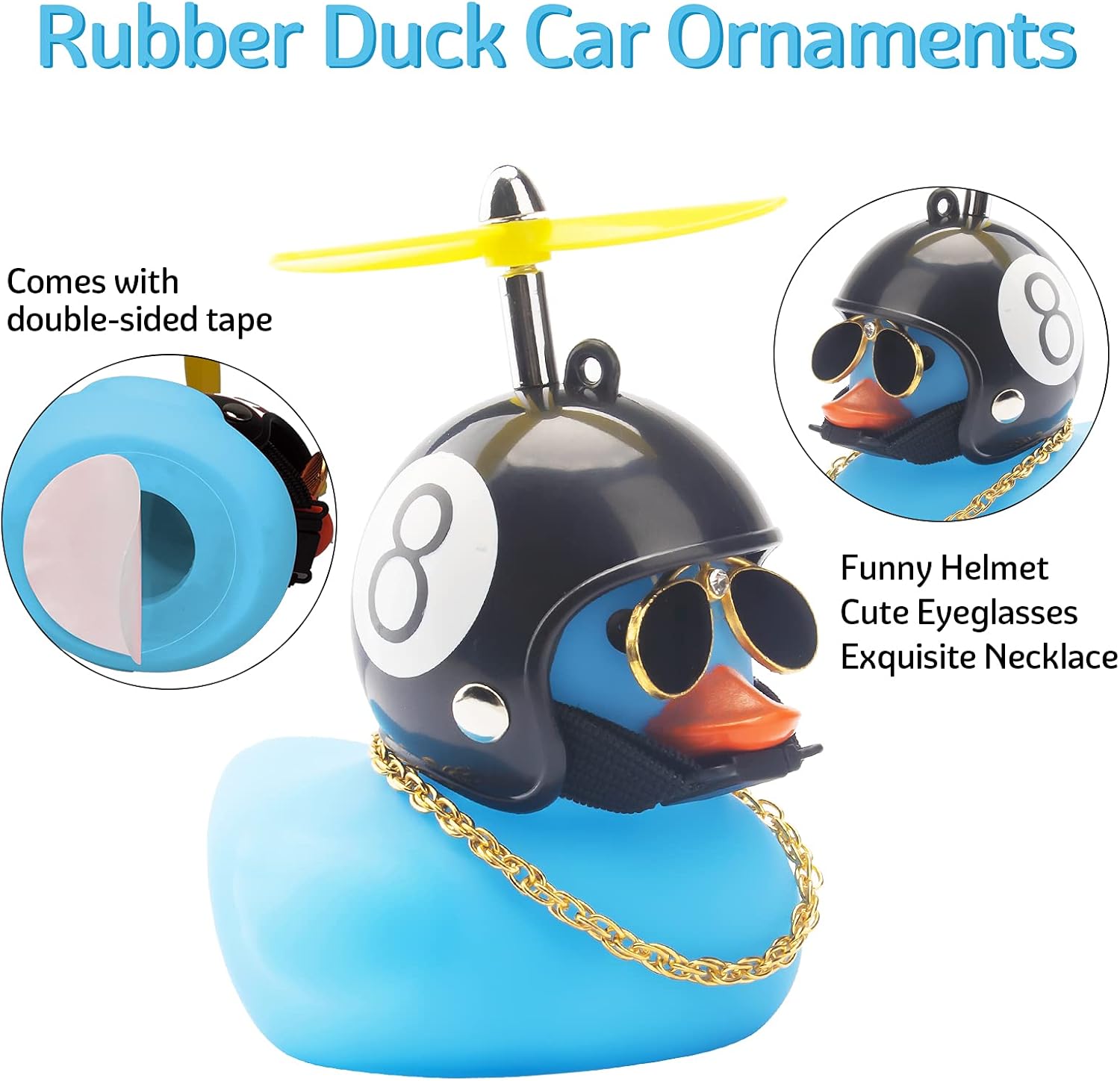 wonuu Rubber Duck Car Decoration Ornaments Blue Duck Car Dashboard Decorations Cool Glasses Duck with Propeller Helmet