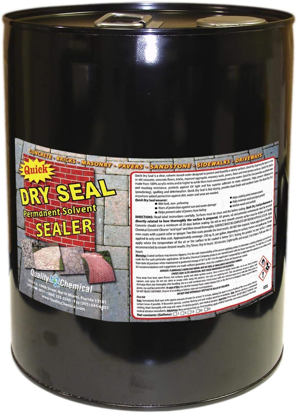 Quality Chemical Quick Dry Seal - Solvent Based Acrylic Wet Look Concrete Sealer and Paver Sealer-5 Gallon Pail - 640 oz (Pack of 1)