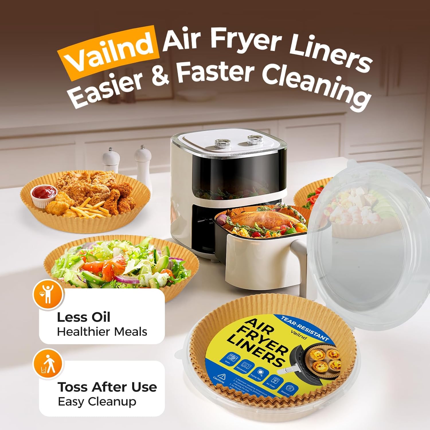 1000 Pcs Air Fryer Paper Liners, 8" Round Air Fryer Liners Disposable, Heavy-Duty Parchment Paper for 5-8 qt Airfryer Basket, Non-Stick & Grease-Proof Baking Liner for Oven Pan