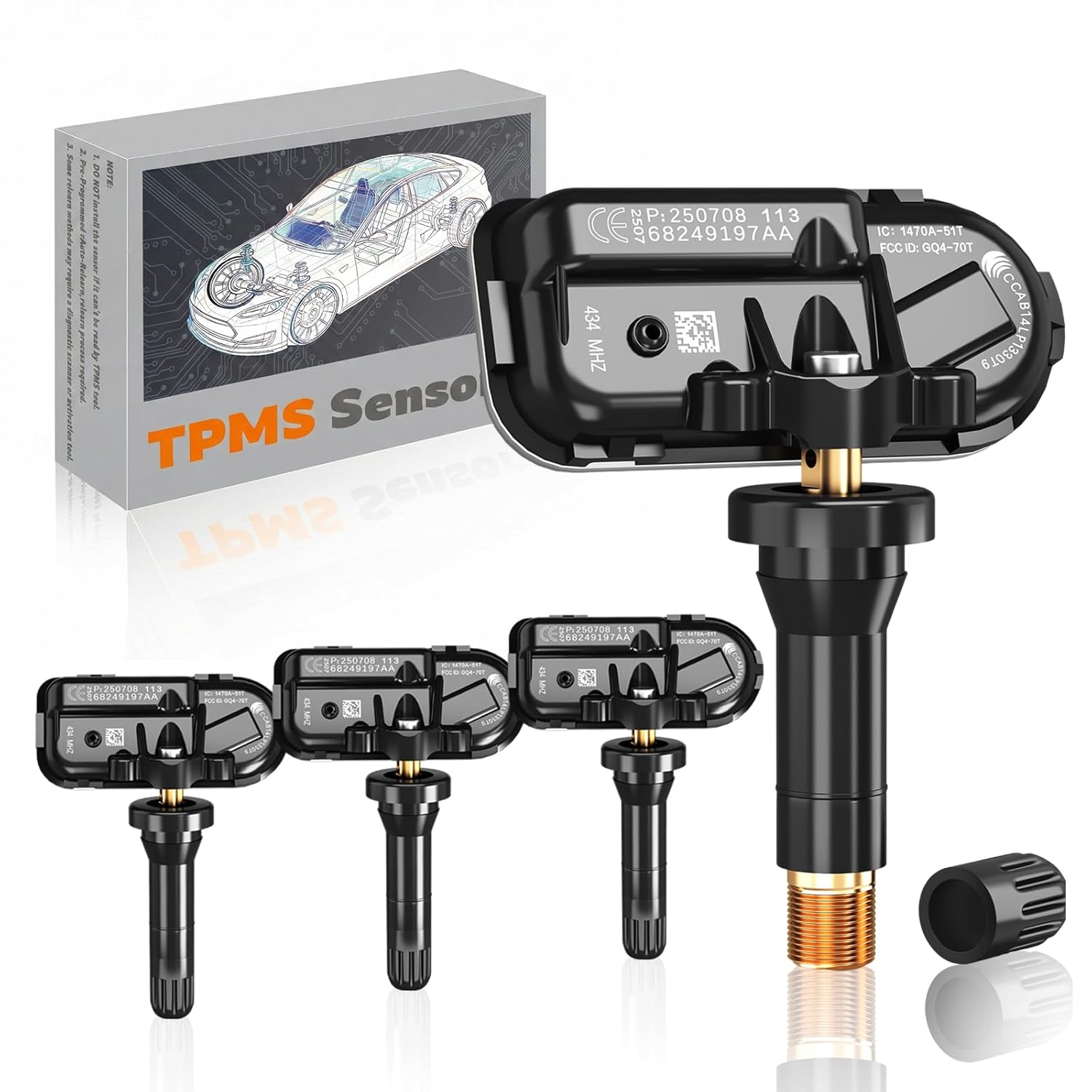TPMS RAM 433MHz Pre-Programmed Tire Pressure Monitoring Sensor,with➥:-RAM 1500(13-17)|RAM 2500(2014-2024)|RAM 3500(2014-2024)|RAM 4500(2014-2018)|RAM 5500(2014-2018)/OE:68157568AA(Set of 4)