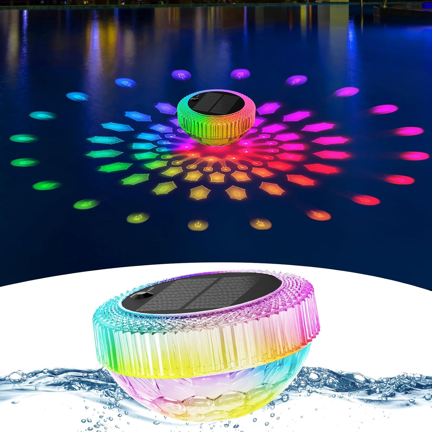 Solar Floating Pool Lights - 2 Pack, RGB Color Float Pool Lights, IP68 Waterproof, Pool Decor Lighting Accessories for Inground, Above Ground Pools, Outdoor, Garden, Party Decoration