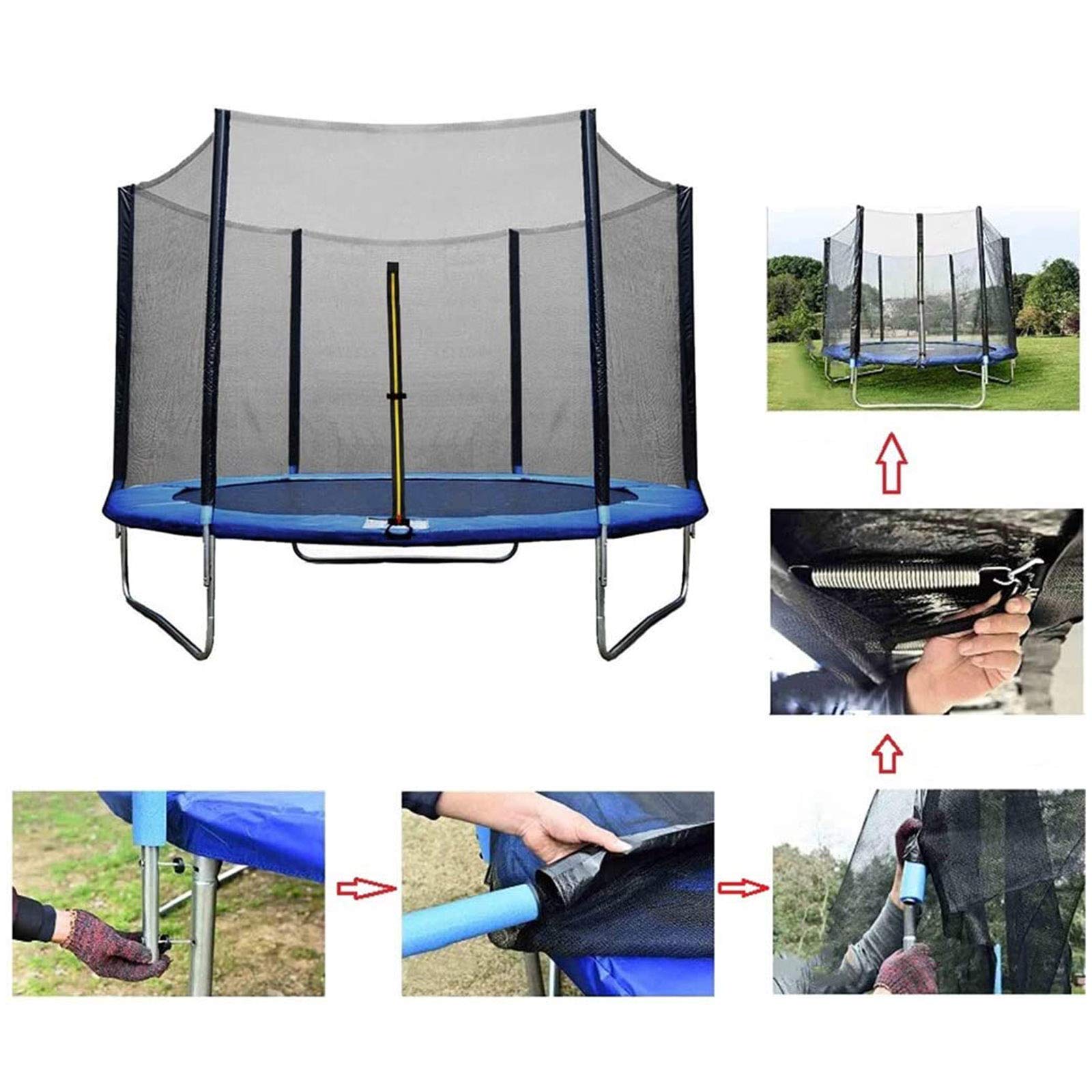 Almohadilla de repuesto para cama elástica y red de seguridad redonda de 10 pies a 16 pies, resistente a la intemperie, transpirable, se adapta a 6/8 postes rectos, accesorios para la seguridad de los