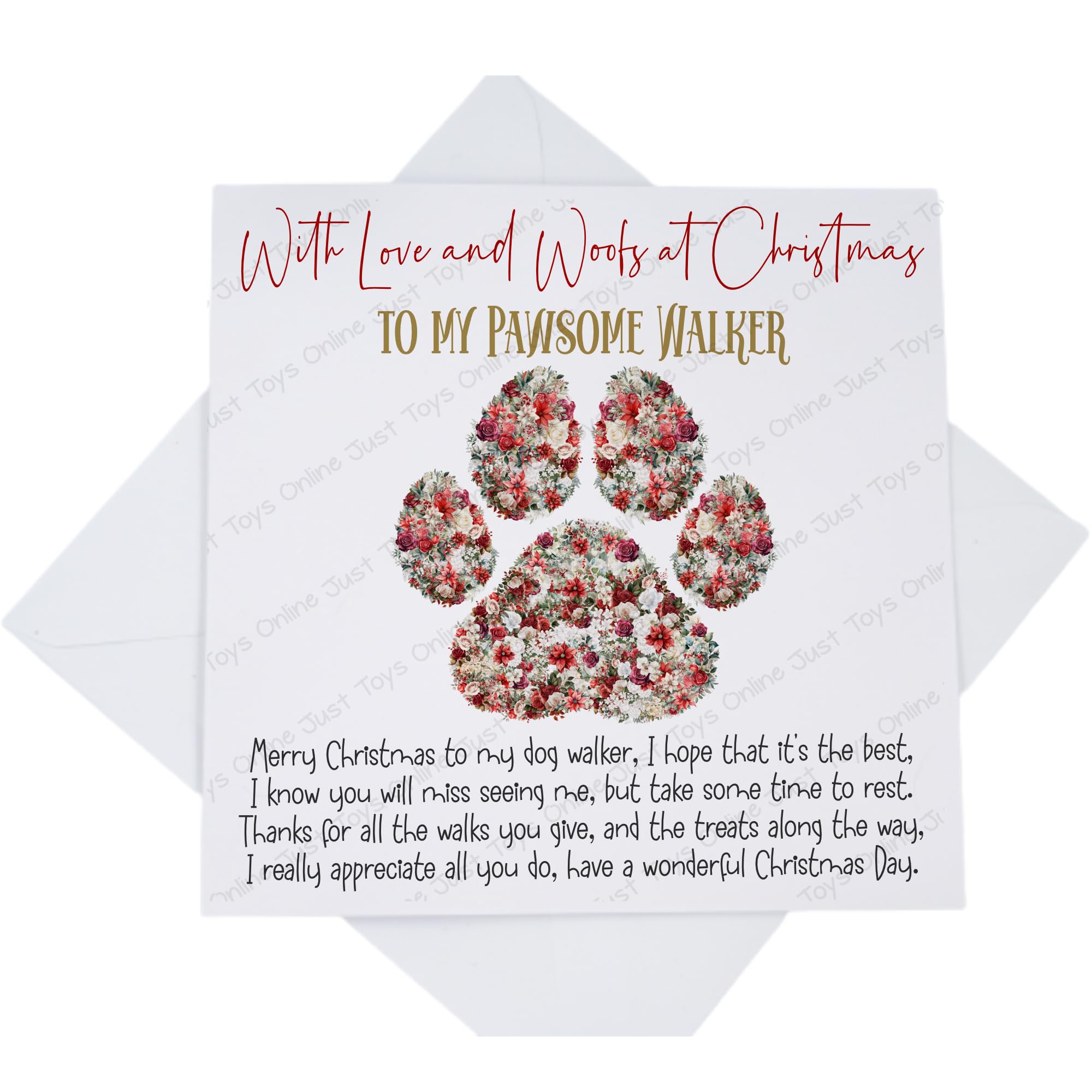 Dog Walker Christmas Card From The Dog, Card for Pawsome Dog Walker with Poem Verse, Floral Pawprint