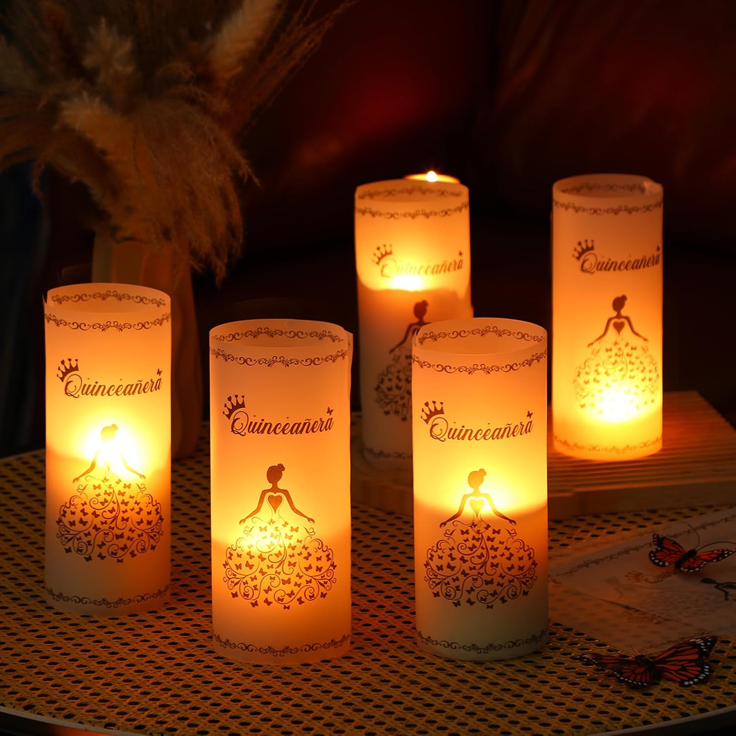 Retisee 24 Pcs Quinceanera Birthday Table Decoration Quince Vellum Paper Luminaire Mis 15 Anos Decoracion Arreglos De Mesa Para 15 Anos Quinceanera Birthday Party Decoration White Light for Table Gift