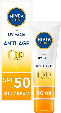 NIVEA UV Face SPF50 Q10 Antietà 0% Residuo bianco (50 ml), crema solare viso Q10, crema viso UV anti-età con SPF50,...
