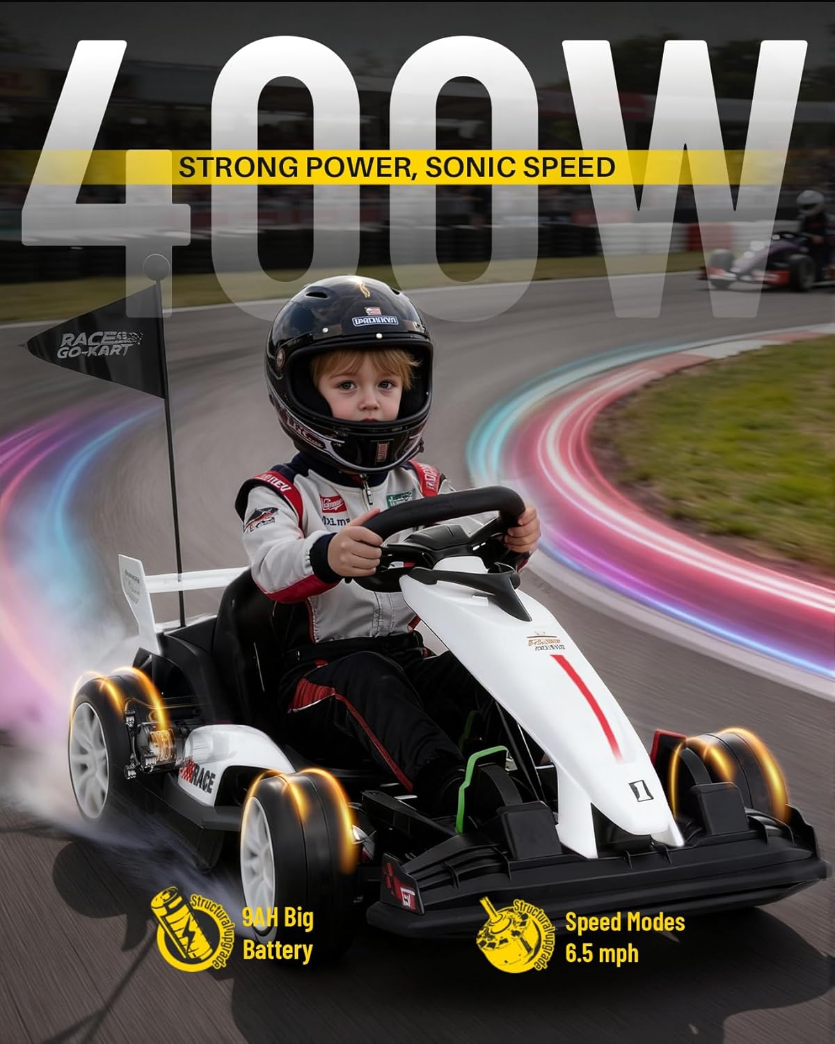 Blitzshark 24V Kids Electric Go Kart 400W with Dual Motors, 9AH Battery, 6.5 MPH Safe Speed, 2-Stage Adjustable Frame, EVA Wheels & Drift Mode, Max 132 lbs Load, Pink