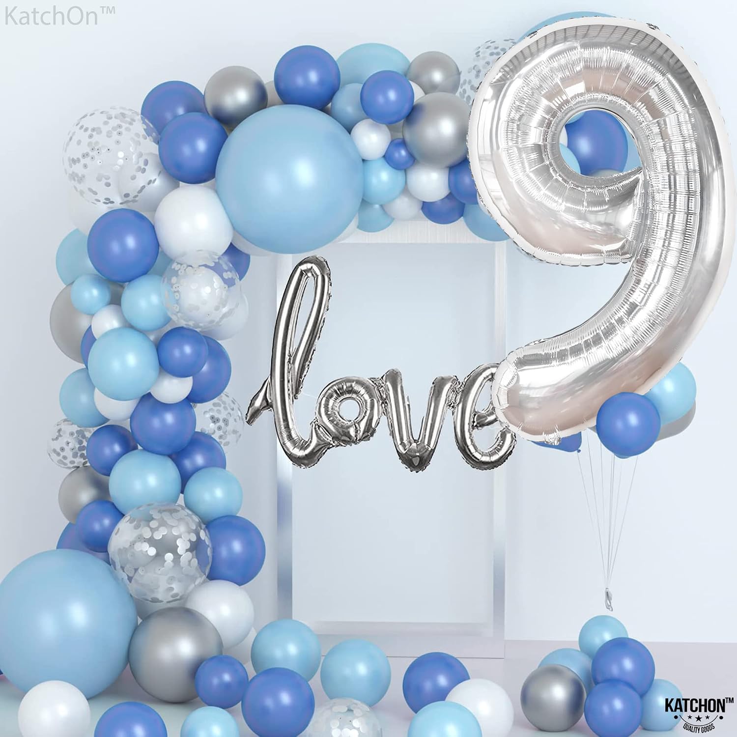 KatchOn, Giant Silver 9 Balloon Number - 50 Inch | Silver Number 9 Balloon for Birthdays | 9th Birthday Balloons for Boys, 9th Anniversary Decorations | Silver 9 Balloon for Cloud 9 Birthday Decor