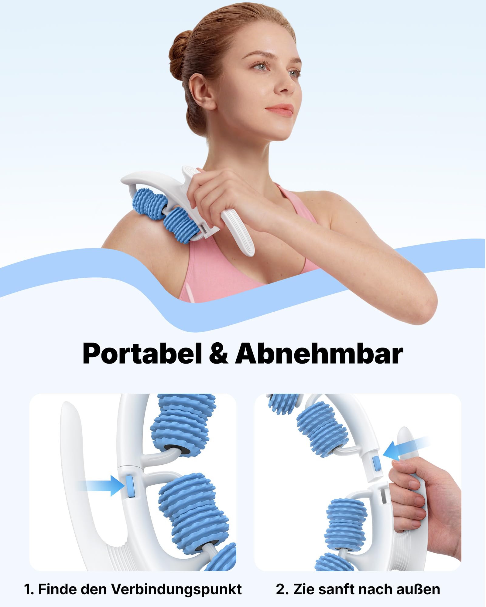 MERACH Cellulite Massagegerä – Anti Cellulite Massagegerätmit 14 Abnehmbaren 360°Rollen, Lymphdrainage Gerät für Bauch Beine Po Nacken und Körperformung, Cellulite Roller Massageroller