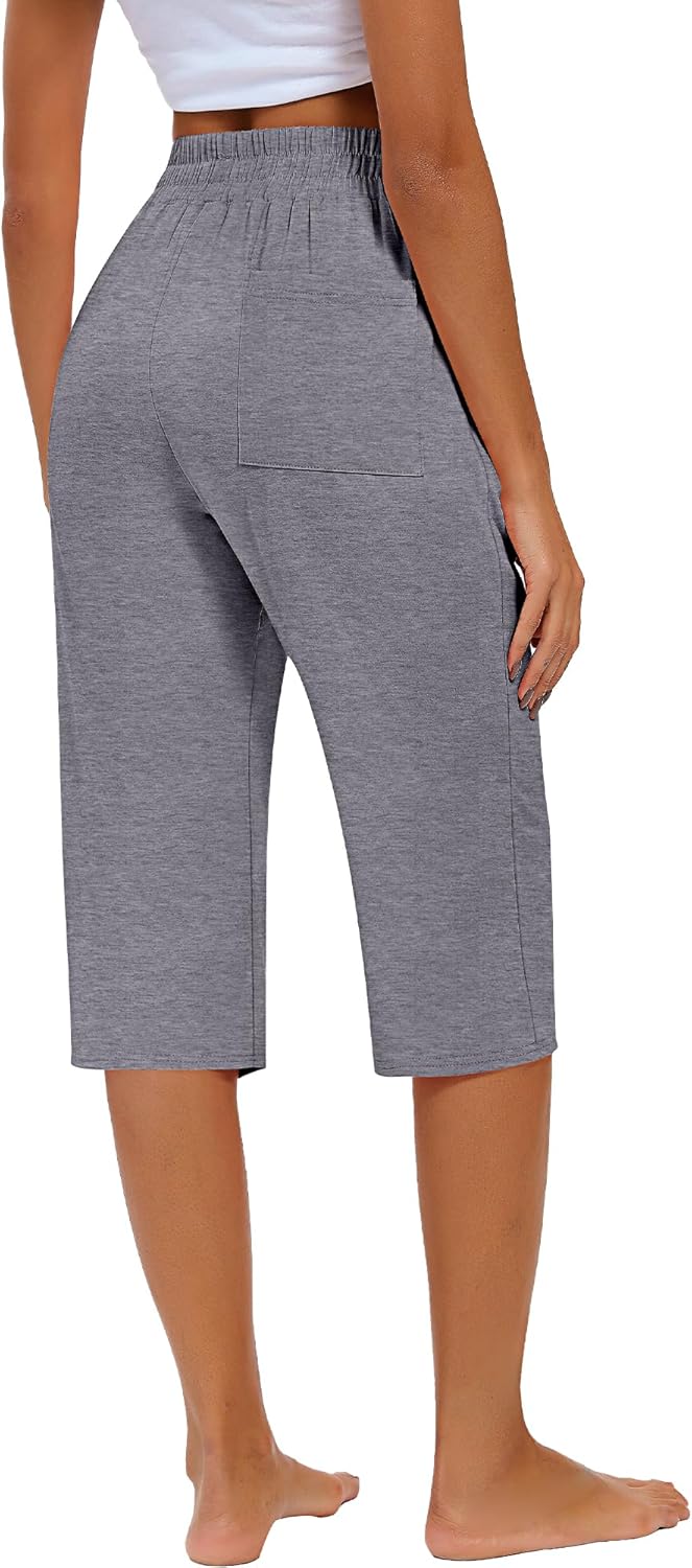 Riyiper 3 Pack Women Capri Pants, Causal Drawstring Lounge Yoga Capri Sweatpants Loose Wide Leg Crop Jogger Pant with Pockets - Image 4