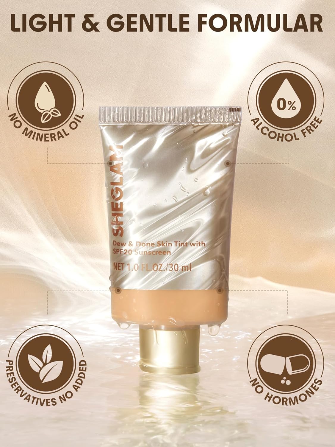 SHEGLAM Dew & Done Skin Tint with SPF20 Light-medium Coverage Foundation Evens Skin Tone-Buttercream - Image 3