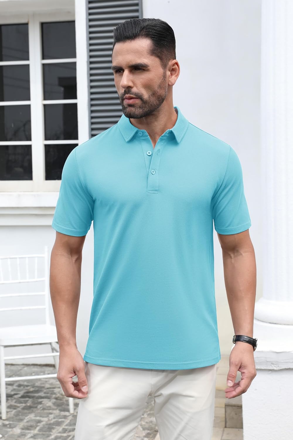 MAGCOMSEN Men's Polo Shirts Short Sleeve Cotton Pique 3 Button Classic Fit Casual T-Shirt Performance Golf Shirts - Image 4