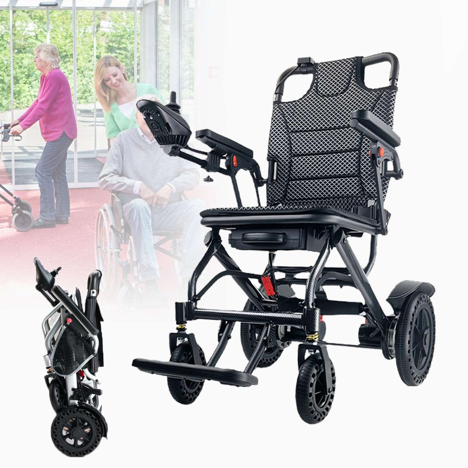 Silla De Ruedas EléCtrica Plegable, Para Todo Terreno, Con Solo 16 Kg, BateríA PortáTil Desmontable, Motorizada. Silla De Ruedas Para Personas Mayores, Homologada Por AerolíNeas,6AH