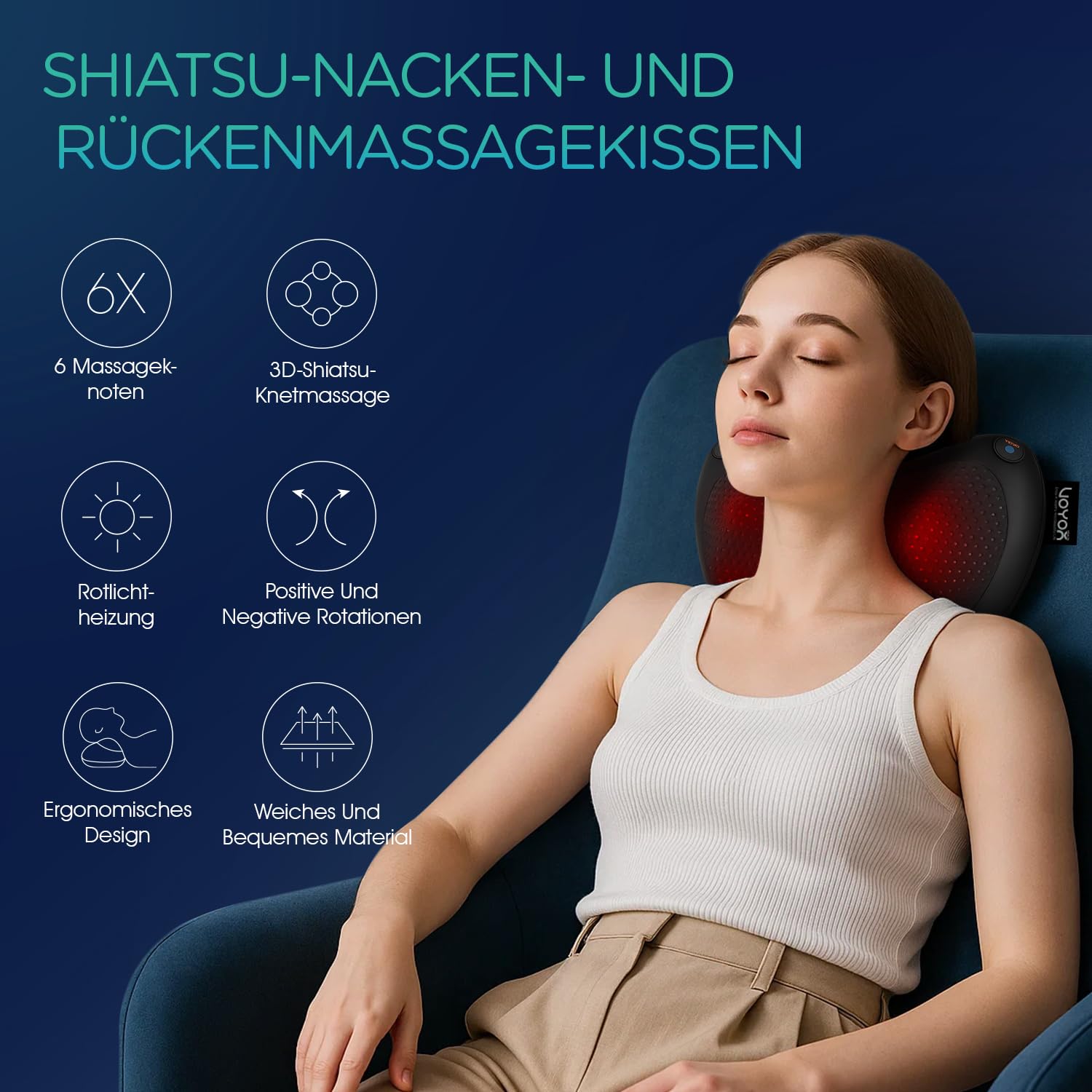 Rücken- und Nackenmassagegerät, Shiatsu Nackenmassagegerät Kissen mit Wärme, rotierende Knoten für Taille, Beine, Körper Schmerzen zu lindern, Entspannung zu Hause Büro (Dark black)