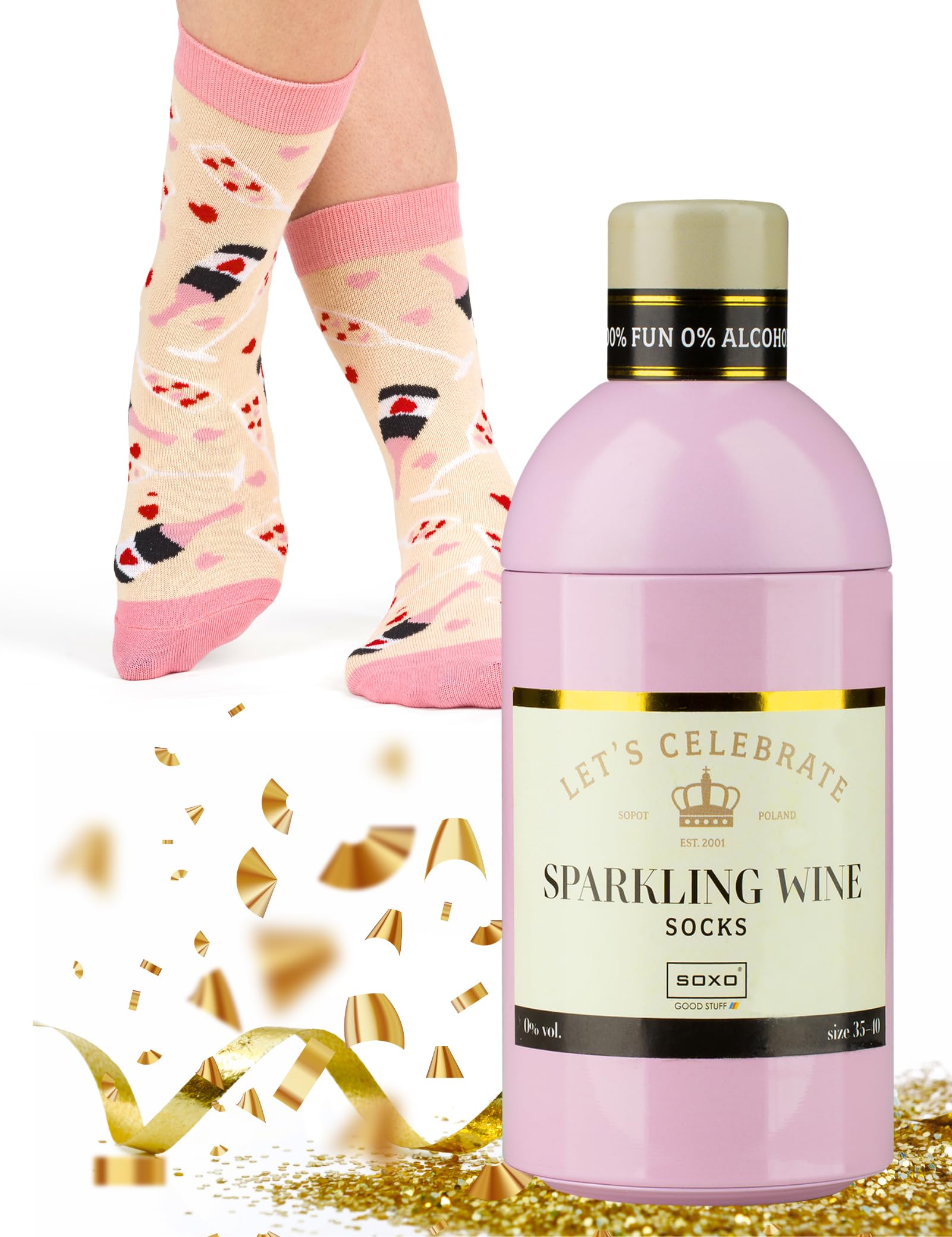 Soxo Women's Sparkling Wine 1 Pair Drinks Socks Funny Gift Ideas Long Sock Funky Gifts 2.5-6.5