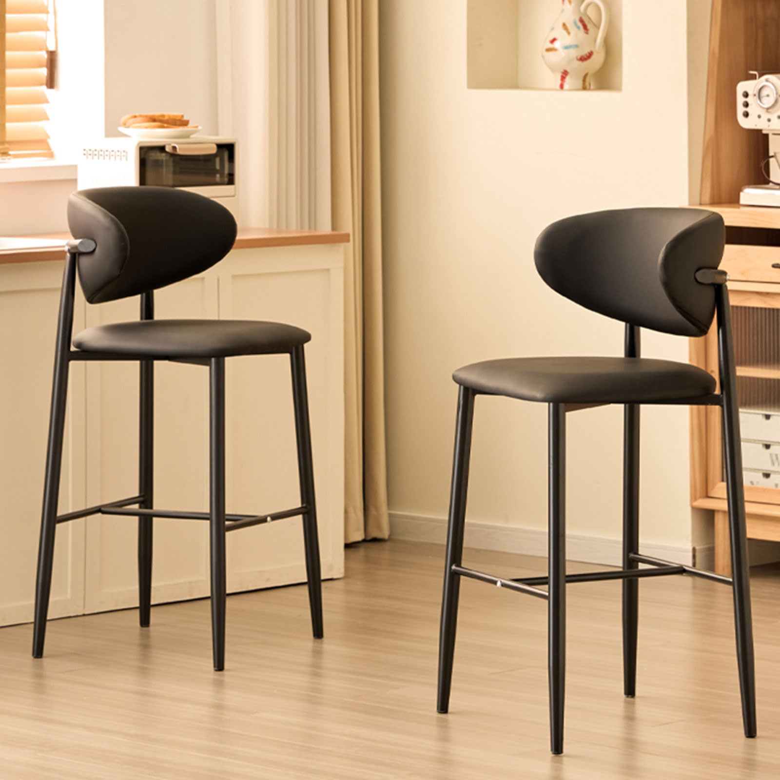 Ensemble de 2 tabourets de Bar rembourrés, Hauteur comptoir 56/66/76 cm, avec Repose-Pieds et Pieds en métal Robustes, pour la Maison, Un pub, Une Cuisine ou Un café.