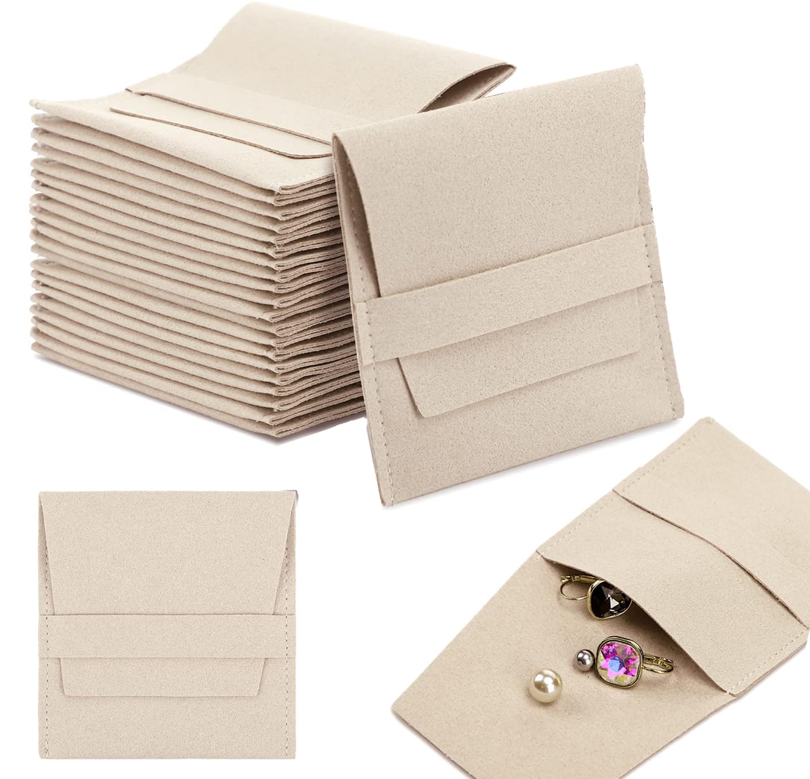 Sponsored Ad – NALACAL Microfiber Jewelry Pouch, 20pcs 8x8cm Luxury Small Jewelry Gift Bag Necklace Earrings Rings Package with Band, Beige