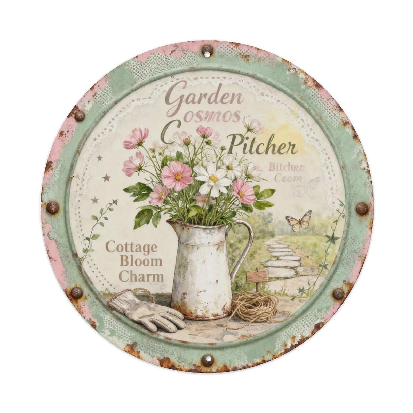 Garden Cosmos Pitcher Metal Tin Sign Plaque