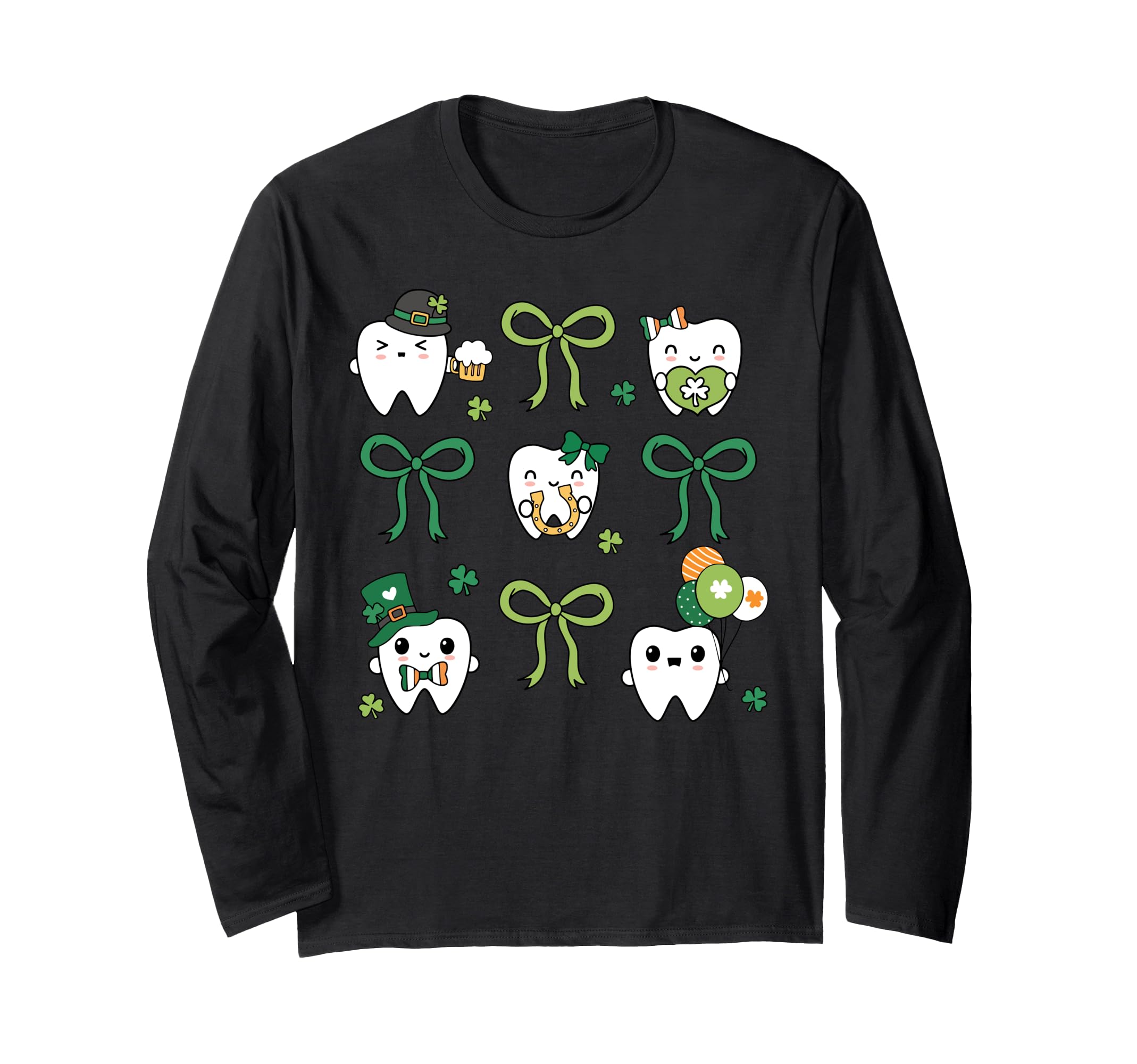 Coquette Bow Dental Squad St. Patrick's Day Dental Hygienist Long Sleeve T-Shirt