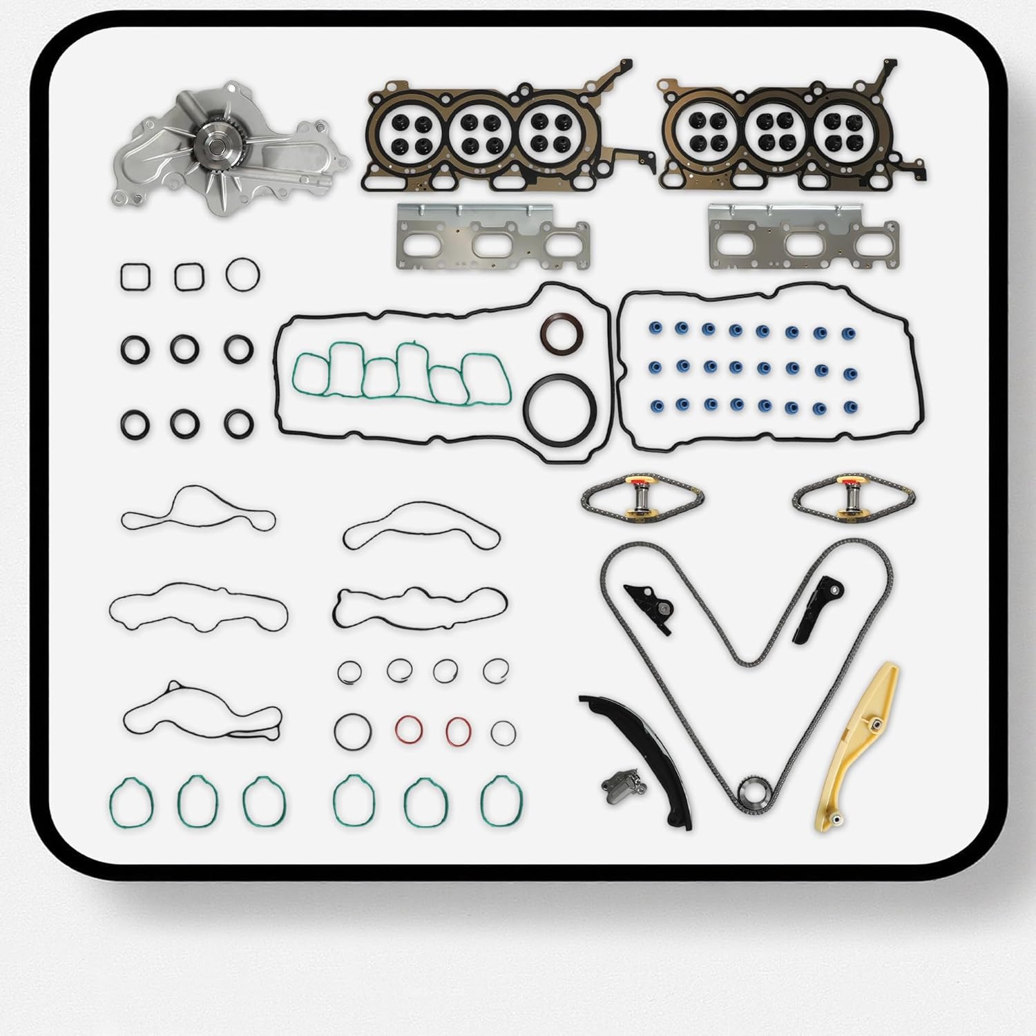 Engine Timing Chain Kit Head Gasket Bolt Set & Water Pump Fit For Ford F-150 Edge Explorer Mustang Expedition Lincoln MKS MKX Nautilus 3.5L 3.7L V6 2011-2019 HS26487PT2 BL3Z-6268-A