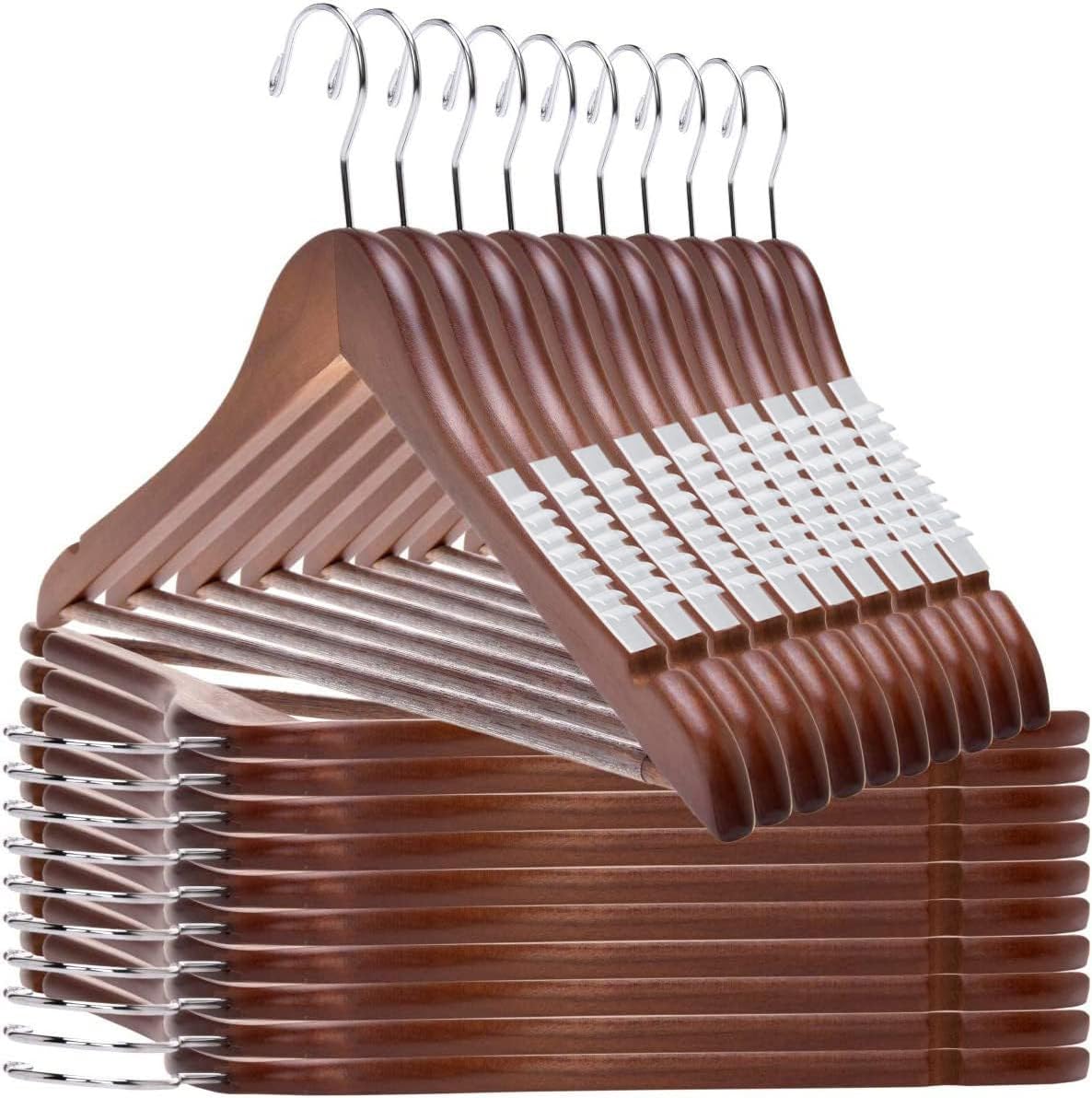 Premium Wooden Hangers with Non-Slip Strips – Keep Clothes Secure & Wrinkle-Free