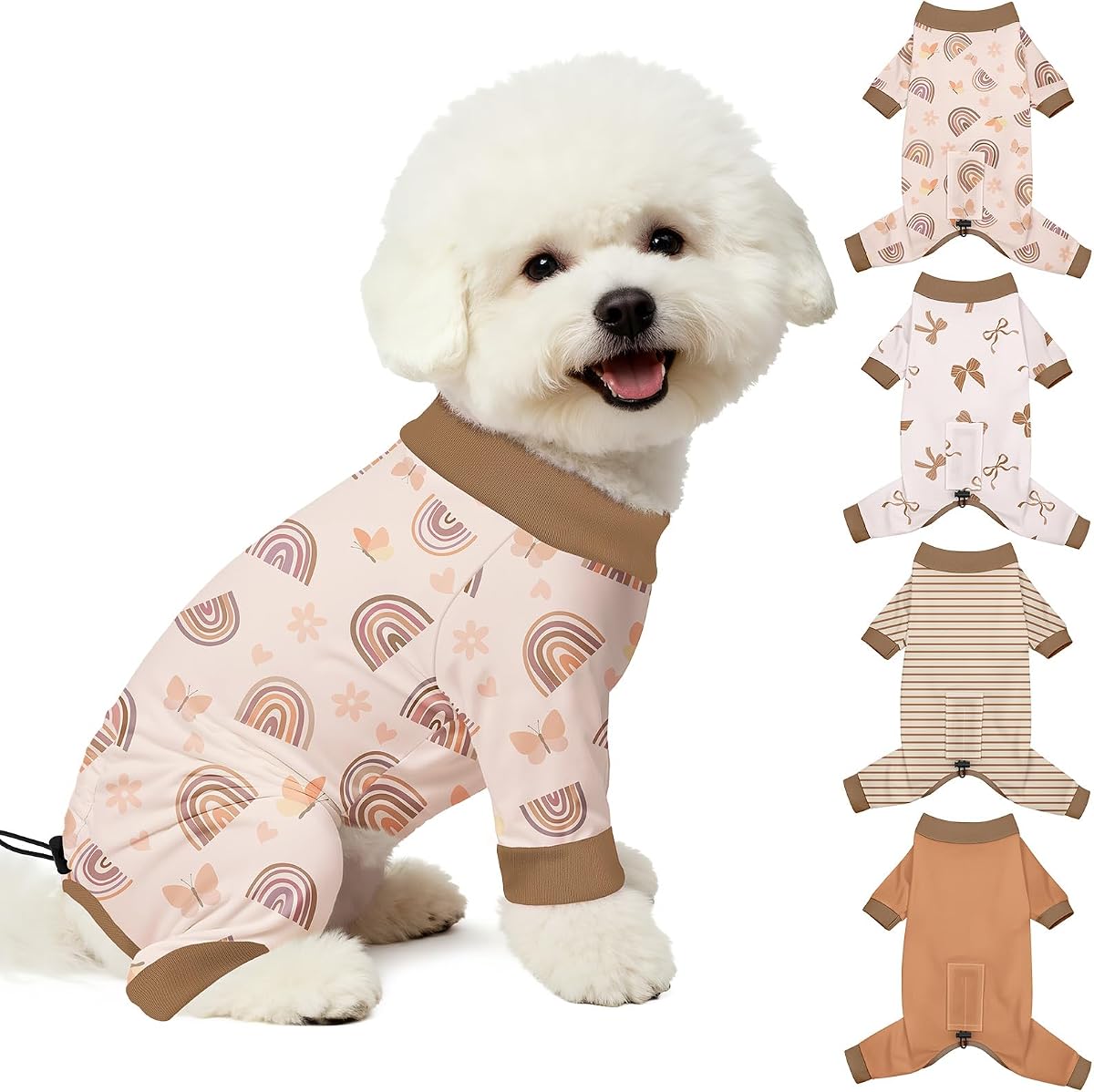 Bienbee Dog Pajamas, 4 Pack Adjustable Onesies for Small to Large Dogs M | Dog Shedding Suit with Soft Fabric, Breathable & Stretchy, and Adjustable Back Length for Sleeping Lounging and Daily Use