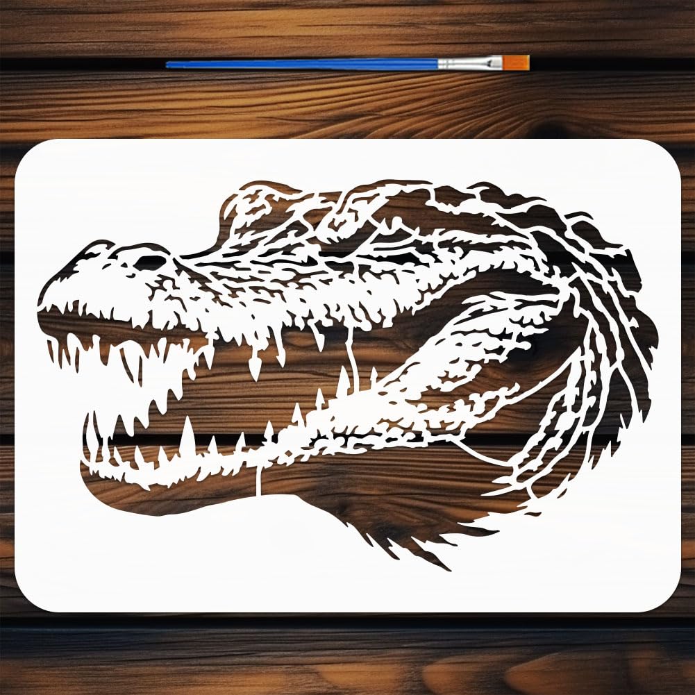 FINGERINSPIRE Crocodile Head Stencil with Paint Brush 21x29.7cm Reusable Alligator Crocodile Painting Template Animal Theme Template for Painting on Wood Wall Fabric Furniture DIY Home Decoration