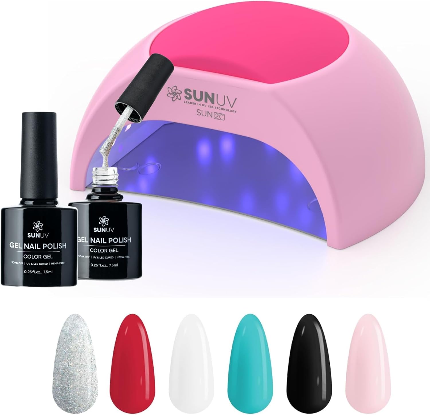 SUNUV SUN2C Pink UV Light for Gel Nails Polish with 6 Colors Gel Polish Set