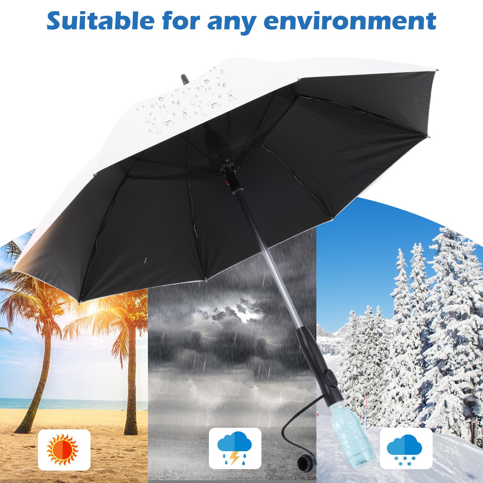 Parapluie avec ventilateur et brume, rechargeable – Solution ultime pour le refroidissement et la protection UV – Idéal pour l'été, la plage, les sports de plein air, le golf, les activités de pêche