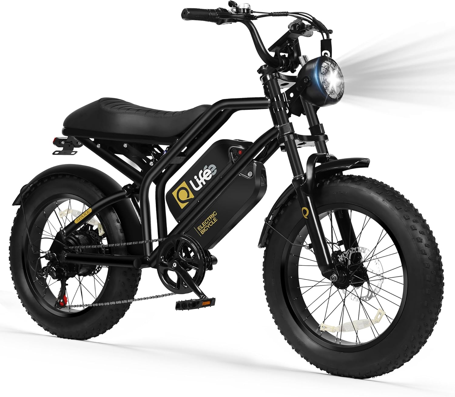 Qlife Electric Bike for Adults/Teens Spark-1500W Peak Motor 20" Fat Tires 28MPH(Unlock to 35MPH) Dirt Bike, 624-1248Wh Removable Battery Ebike, Dual Suspension & Brakes Motorcycle, 21-Speed Bicycle