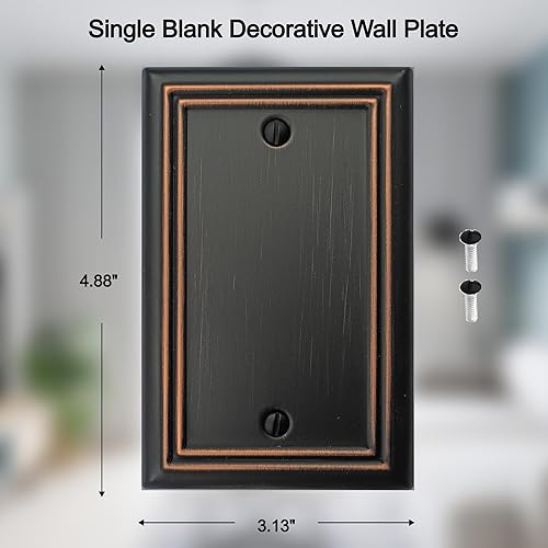 Miniatura 2 de Placa de pared de metal Adler con cubierta de interruptor de luz en blanco, paquete de 4 unidades de bronce envejecido de 1 banda, cubierta de