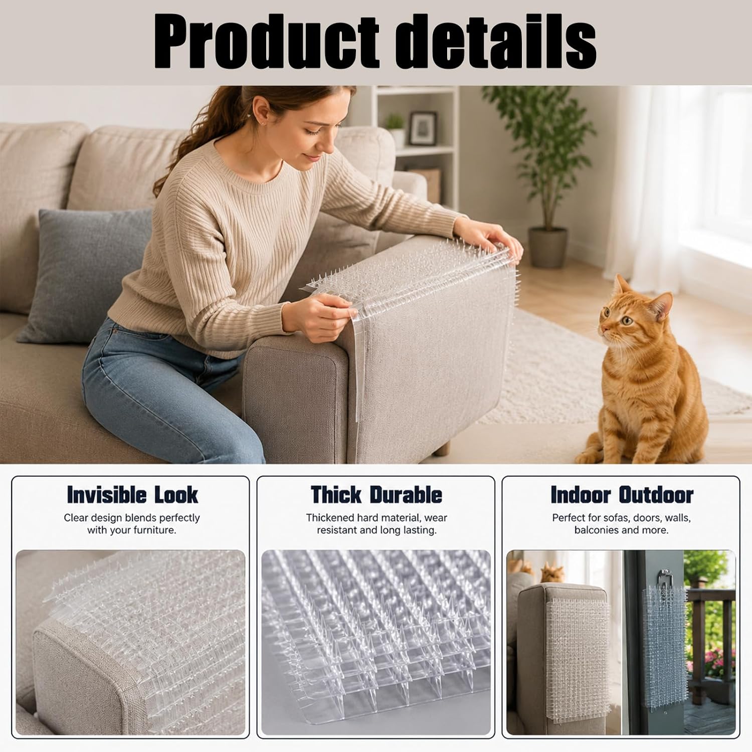 12 Pack Scat Mat for Cats, Pet Training Mats with Spikes, 16x13 Inch Thick Plastic Cat Spike Mat for Outdoor Indoor Plants Garden Sofa Window