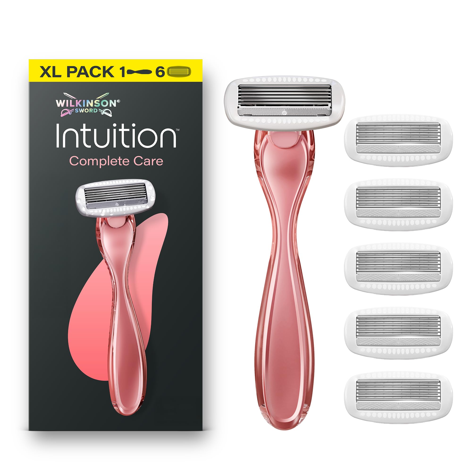 Wilkinson Sword Intuition Complete Care Razors for Women, Hydra-Boost Serum, XL Pack, 1 Women’s Razor Handle Plus 6 Blade Refills