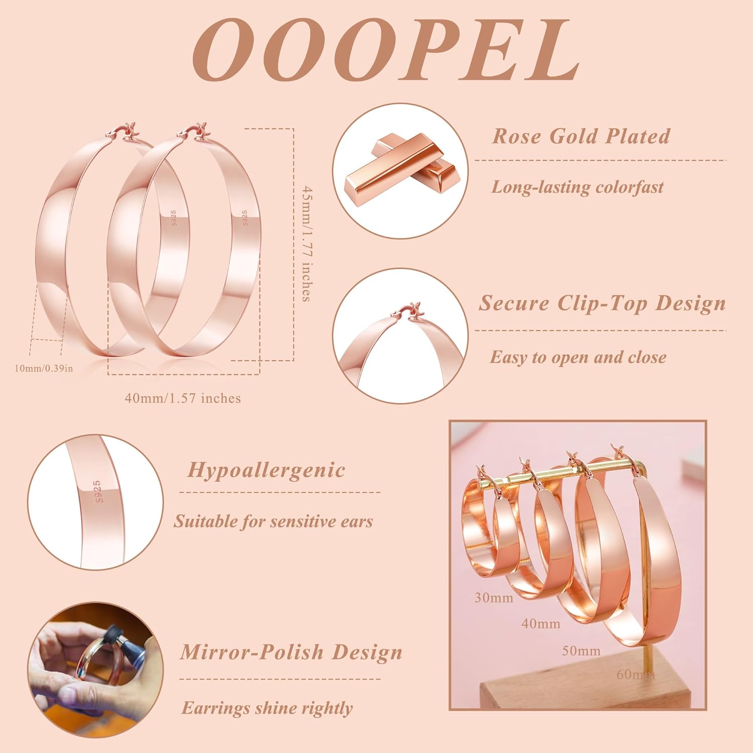 OOOPEL 10mm Wide 925 Sterling Silver Hoops Earrings for Women, 14K Real Gold Plated Hoop Earrings for Women Hypoallergenic Lightweight Oversize Big Gold Hoop Earrings Jewelry Gifts 30/40/50/60MM - Image 3