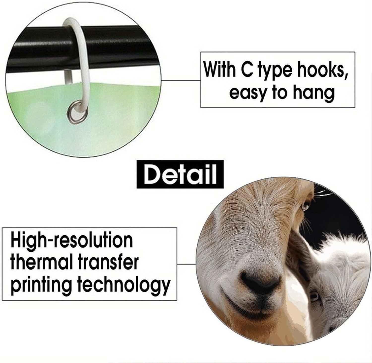 Cute Goat Baby with Mother Shower Curtain with Hooks, Waterproof Bath Curtains for Bathroom, Lightweight Bath Curtains Liner for Hotel, Personalized Bath Curtain for Spa, 70.8 Inch image 4