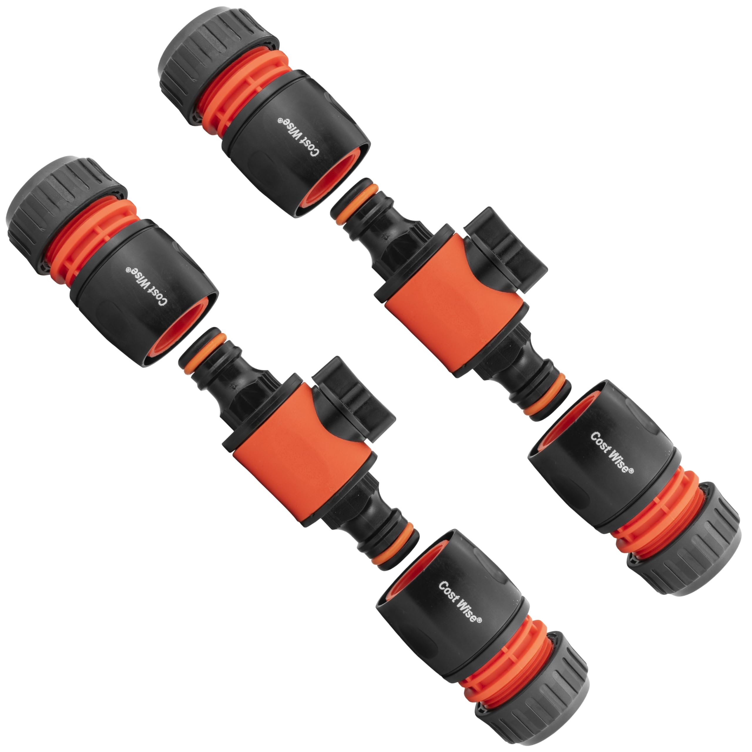 Cost Wise Black/Orange Garden Watering Hosepipe/Irrigation Flow Control Valves With Matching Hose Connectors(Pack Of 2 Valves + 4 Connectors)
