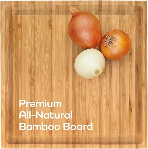 Miniatura 7 de BambooMN Bulk Wholesale Tabla de cortar acanalada de bambú de primera calidad, 11 x 11 x 0,75 pulgadas, 10
