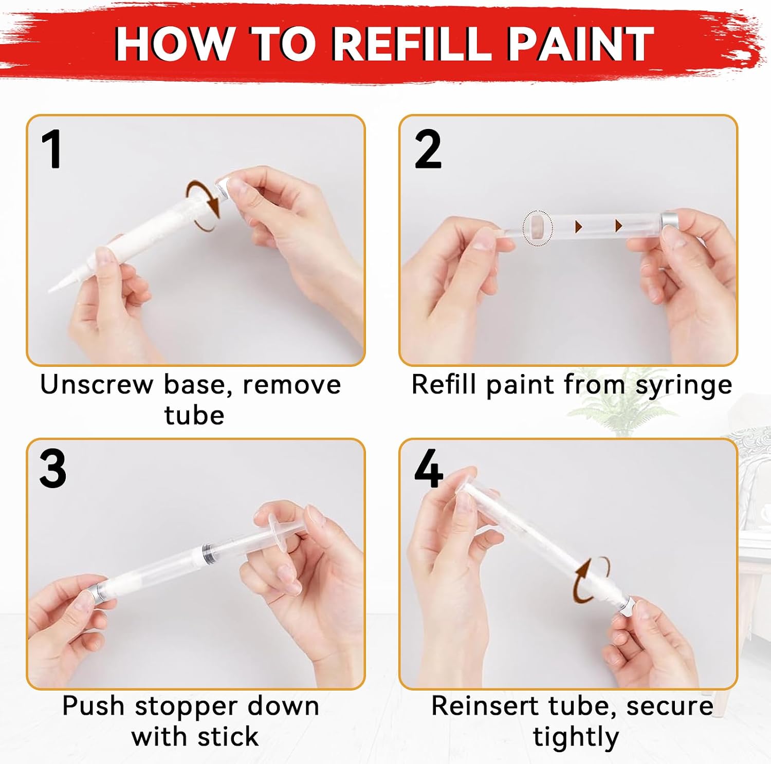 Fillable Touch Up Paint Pen Brush, 6 Pack User-Friendly Refillable Paint Pens, Multiple Applications Touch-Up Paint Brushes for Walls, Wood, Floor, Cabinets, Doors and Windows(12 Pcs Kit)