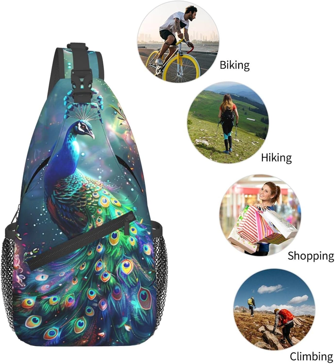 Peacock Sling Bag For Women Men Fashion Backpack Crossbody Beautiful Peacock Shoulder Bag Sling Backpack Chest Bag Travel Hiking Casual Sport Daypack - Image 6