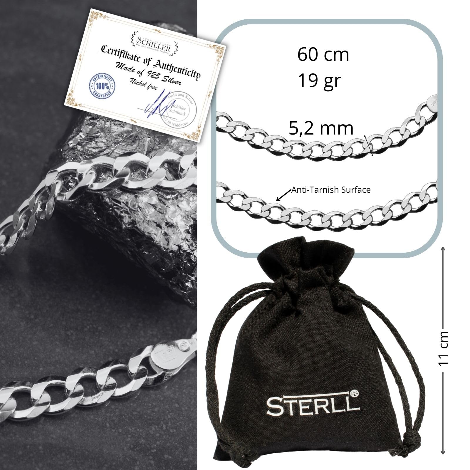 Herren Kette Sterling-Silber 925 Ohne Anhänger Ökologische Verpackung Kleine Geschenke für Männer