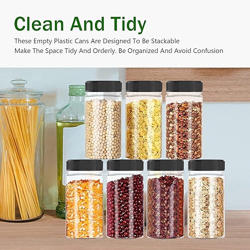 Miniatura 5 de Tarros de almacenamiento de 14 onzas tarros de plástico transparente recargables para almacenamiento de cocina y hogar paquete de 6