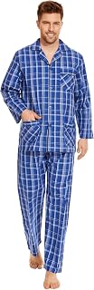 Men's 100% Cotton Pajamas Set Long Sleeve Button Pijamas for Men Soft High Waisted Sleepwear Pants Cotton Lounge Pjs