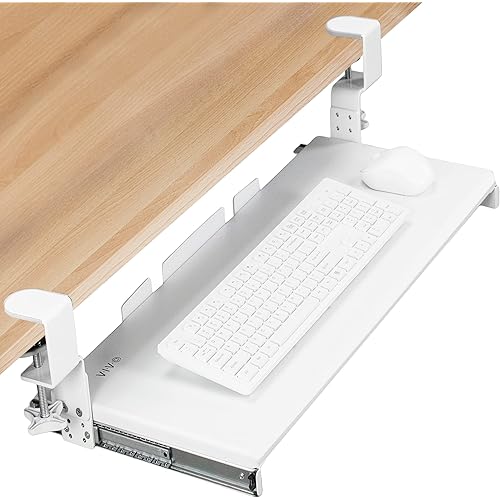 VIVO Large Height Adjustable Under Desk Keyboard Tray, C-clamp Mount System, 27 (33 Including Clamps) x 11 inch Slide-Out Platform Computer Drawer for Typing, White, MOUNT-KB05HW