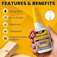 Vista 4 de Superpegamento líquido de madera, adhesivo de cianoacrilato instantáneo transparente para manualidades de madera, reparación de carpintería