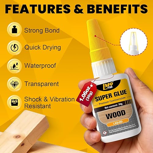 Miniatura 4 de Superpegamento líquido de madera, adhesivo de cianoacrilato instantáneo transparente para manualidades de madera, reparación de carpintería,