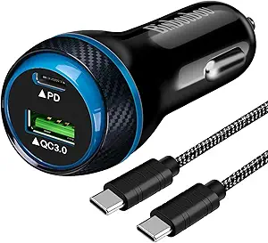 Type C Super Fast Charger Car 45W, [PD/PPS+QC] Dual Fast Charging Car Cigarette Lighter Adapter Compatible with Samsung S25/S24/S23, iPhone 16/15 Pro Max, Pixel 9 – 4FT Type C Cord