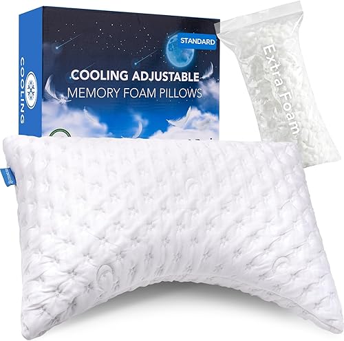 Miniatura 17 de Almohada refrescante para dormir de lado para dolor de cuello y hombros, almohadas de cama curvadas de espuma viscoelástica triturada de lujo