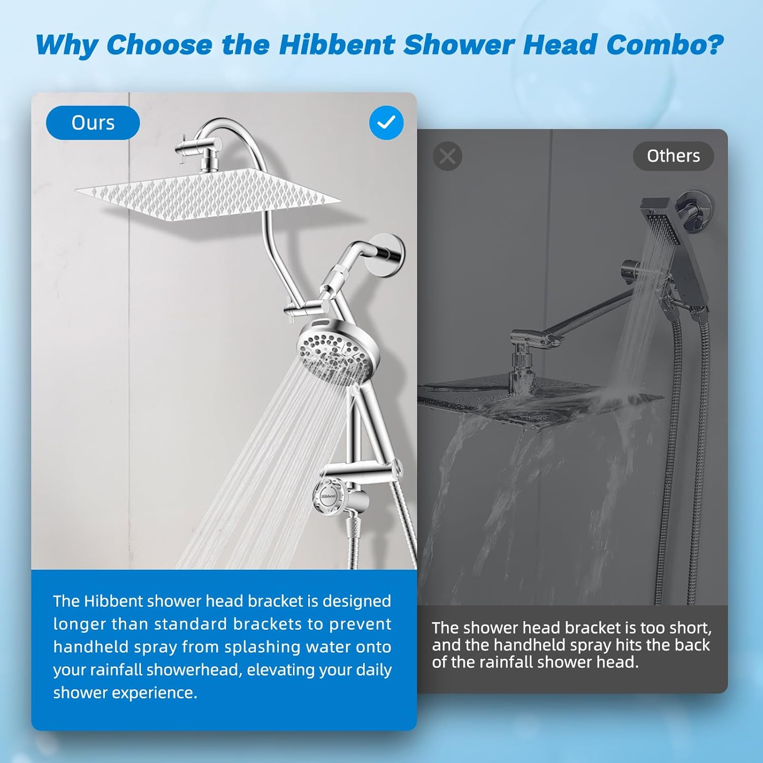 Hibbent cUPC Certified All Metal 12" Rainfall Showerhead Combo, High Pressure Shower Head with 10-Spray Mode Handheld, Innovative 4-way Diverter with Pause Mode, 71'' Shower Hose and Holder, Chrome