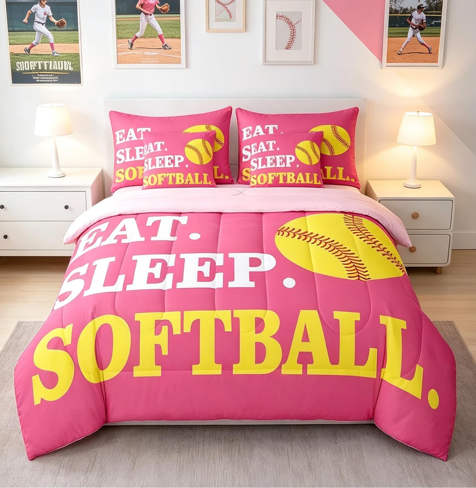 Feelyou Softball Bedding Set Queen Size 7 Piece for Girls Boys Kids